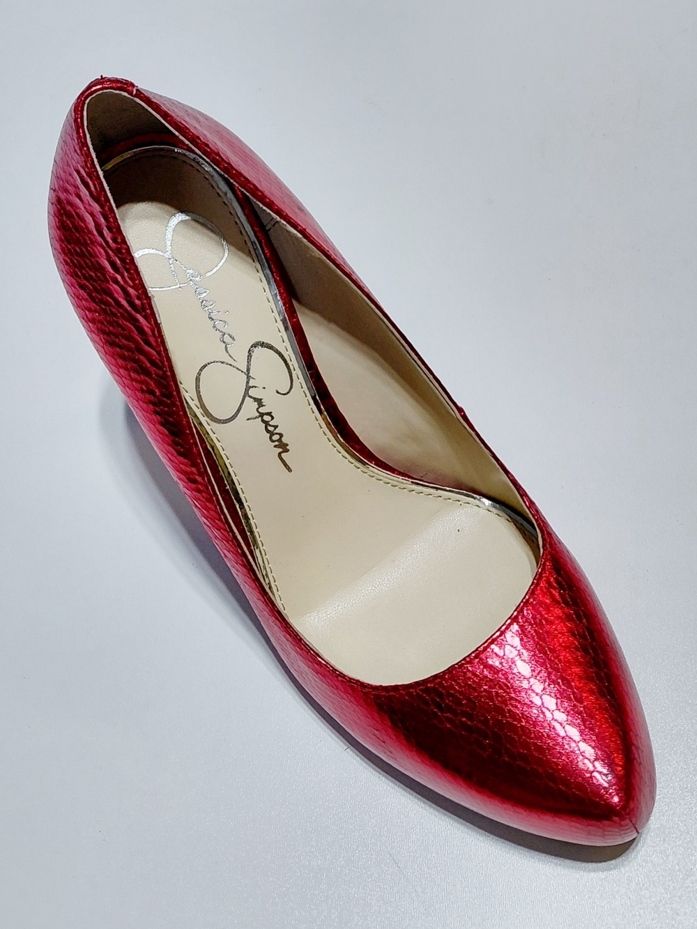JESSICA SIMPSON Women's Parisah  Red Metallic Snakeskin Stiletto Heels  Size 6 - Picture 5 of 8